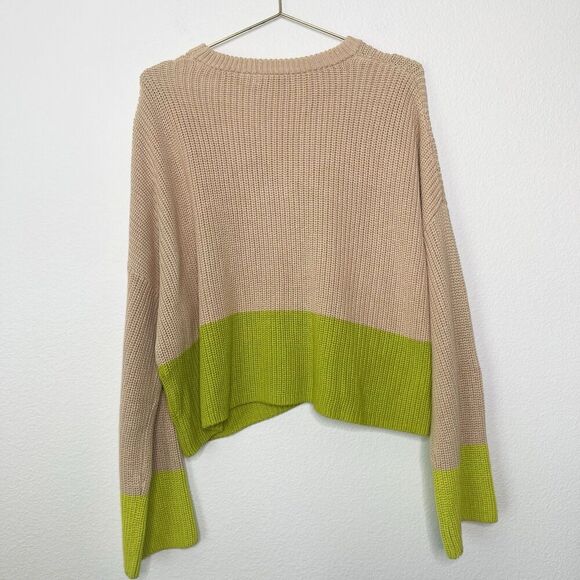 Anthropologie 525 America Sweater XL Chartreuse Colorblock Boxy Knit Pullover - Picture 8 of 9